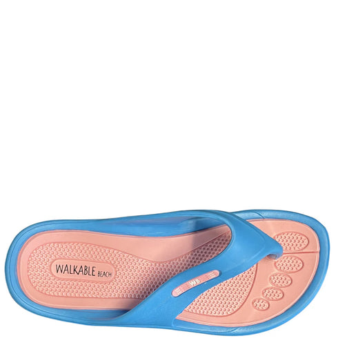 Image of malibu flip flops in blue and pink
